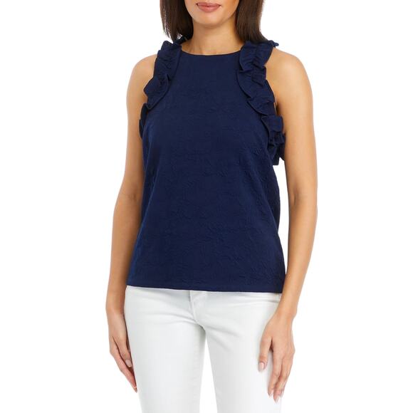 Crown & Ivy NWT Women's Blue Ruffle Accented Sleeve Blouse Size XXL - Picture 1 of 7